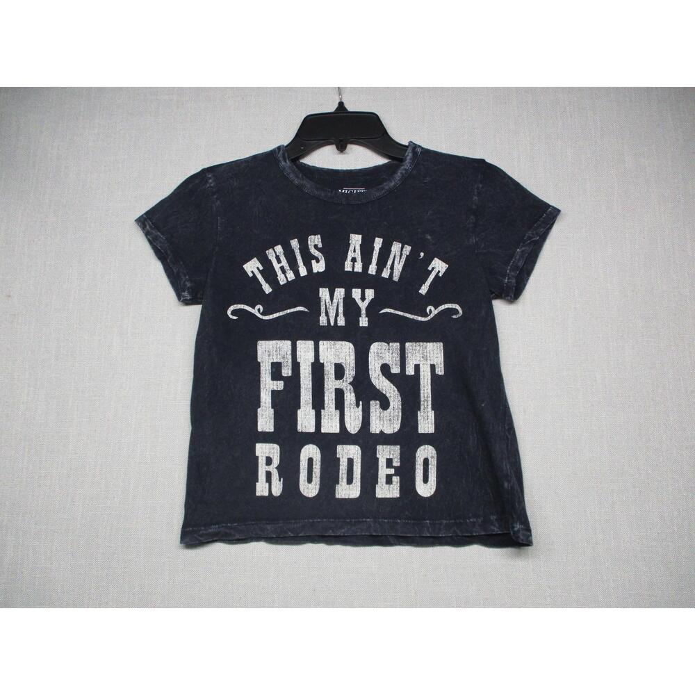 MIGHTY FINE Dark Grey‎ Black Faded Rodeo Western Graphic Tee T-Shirt Size XS